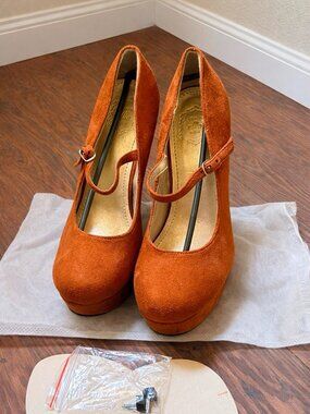 Ollio Women’s Mary Jane Platform Heels Rust